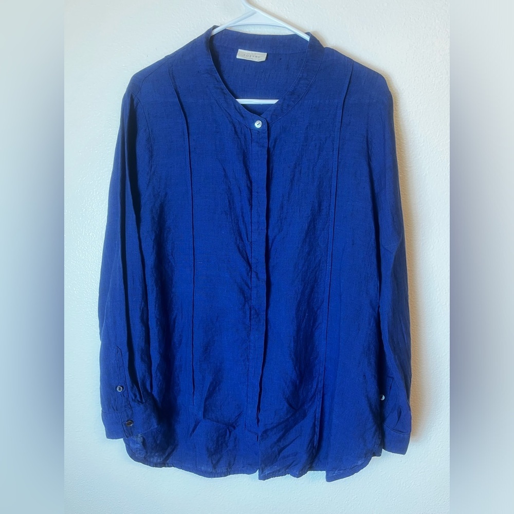 Poetry Blue Linen Button Down Long Sleeve Size 10